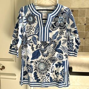 Gretchen Scott blue and white tunic top size XS